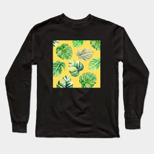 Green leaf design with yellow background Long Sleeve T-Shirt